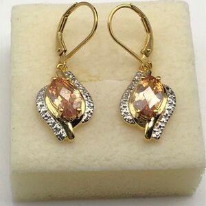 Ross-Simons sterling silver vermeil and CZ oval drop earrings 925